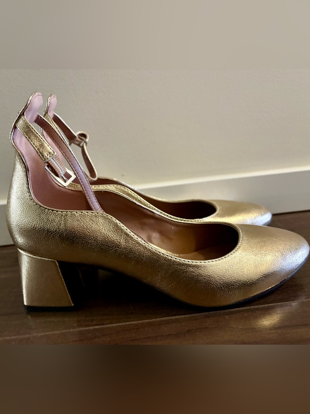 Mat and Nat Gold Block Heel Mary Jane Pumps - Women's Dress Shoes